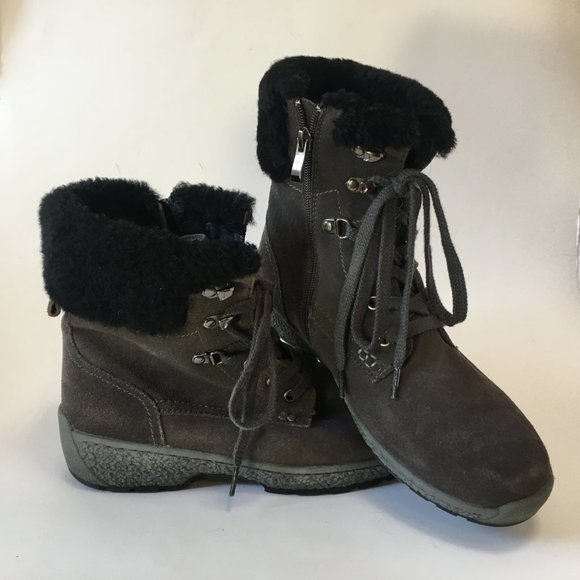 Michelle Dark Gray Black Winter Faux Fur Suede Warm Snow Boots Size 9 Zipper - Picture 3 of 12
